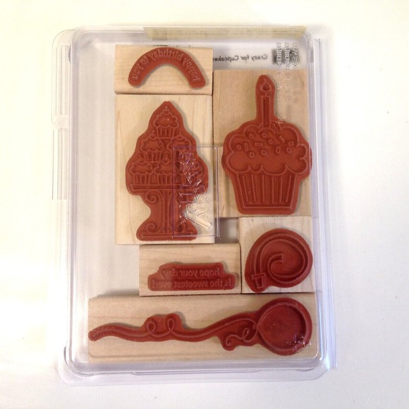 Stampin’ Up! Crazy For Cupcakes Set of 6 Tags New Open Box #111618 Wood Mounted - Picture 3 of 10